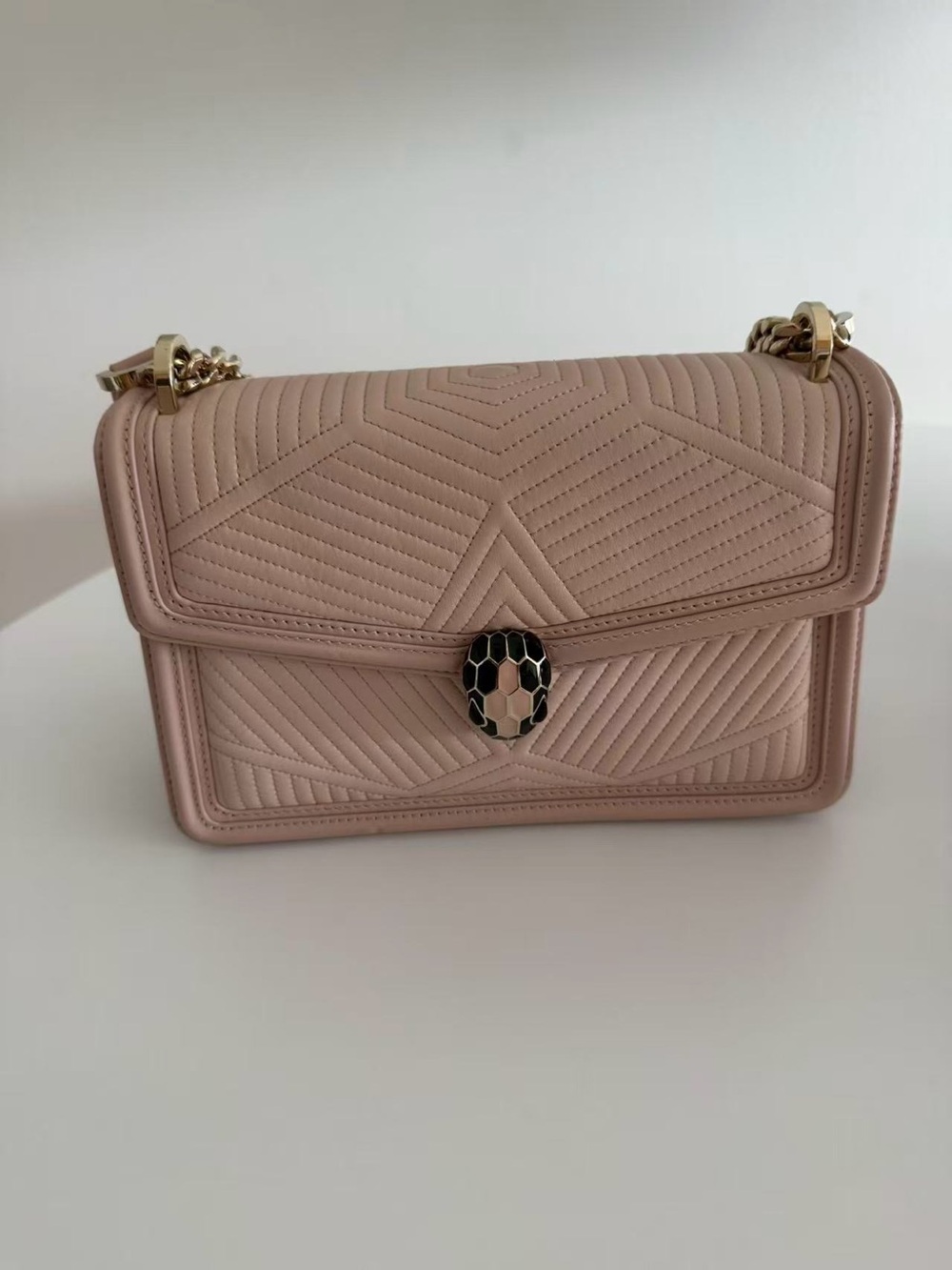 Bvlgari Quilted Blush Leather Shoulder Bag with Gold Chain